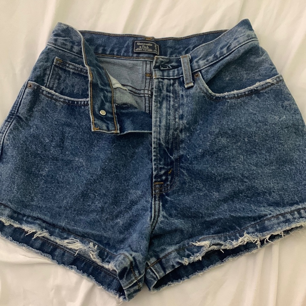 Abercrombie and Fitch natural rise jean shorts.
